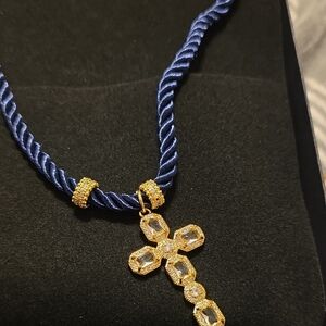 Elegant Blue and Gold Cross Pendant Necklace